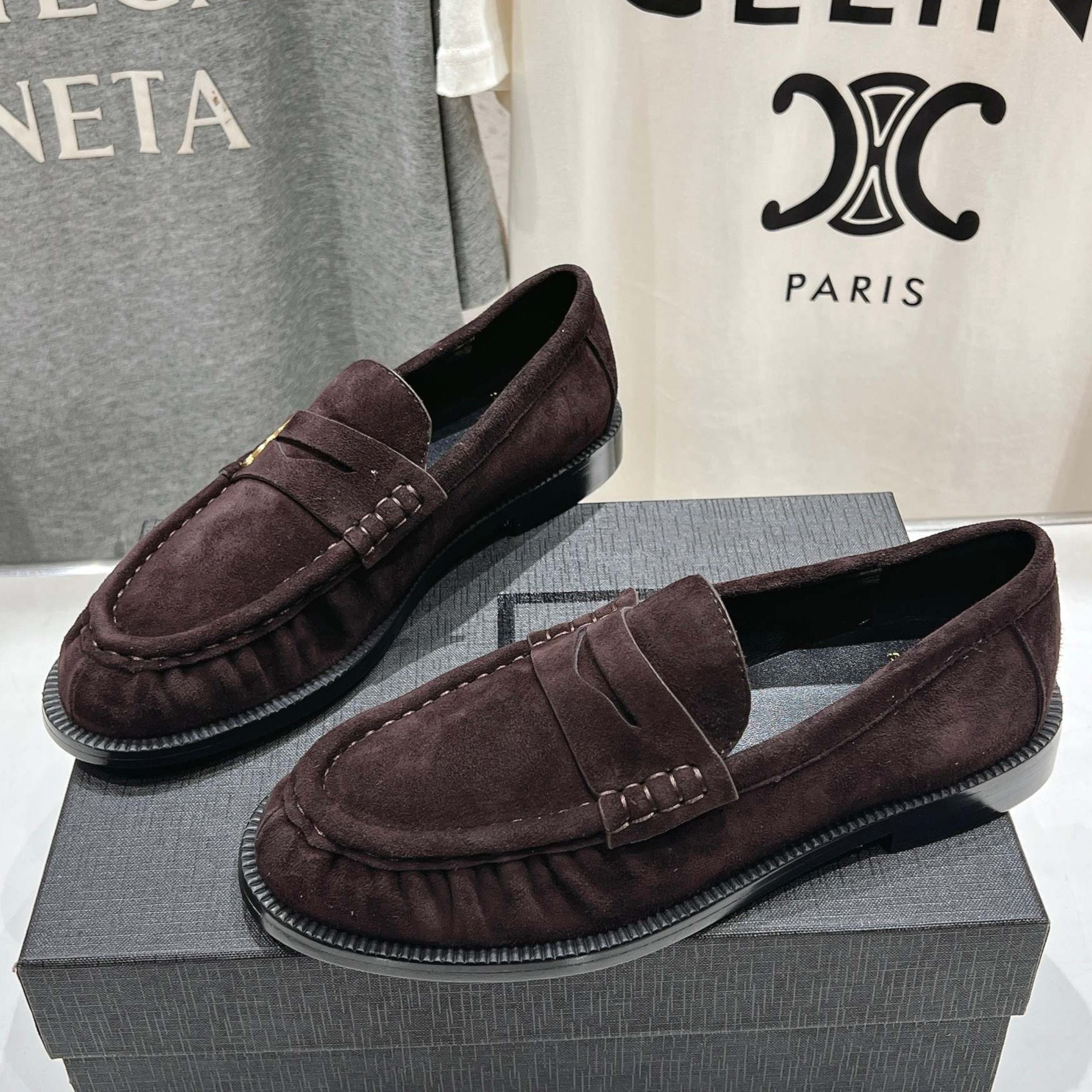 YSL 25 Loafer Brown Black Cowhide Suede 173109