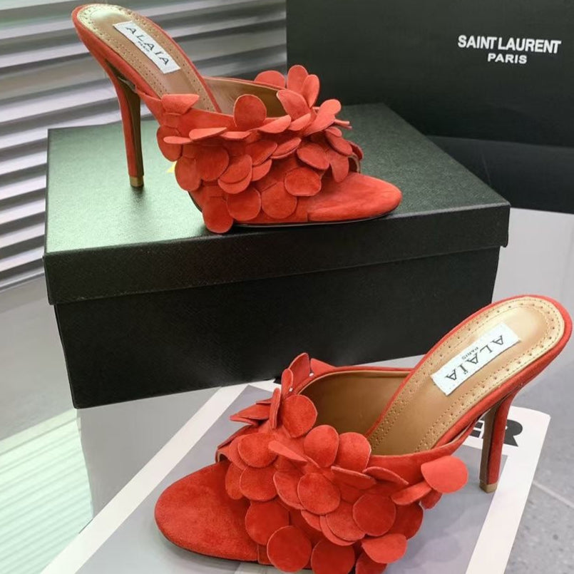 Alaia Confetti Leather Mules Orange Sheepskin Cowhide 293168