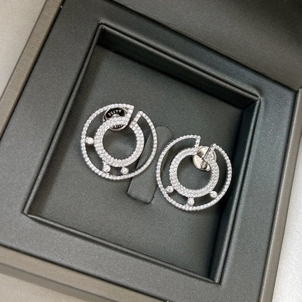 CREOLES MOVE ROMANE PAVED SILVER DIAMOND EARRINGS