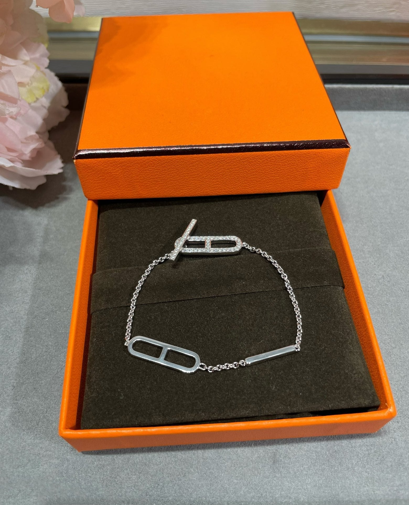 HM 18K ROSE GOLD DIAMOND PM EVER CHAINE D'ANCRE BRACELET ST