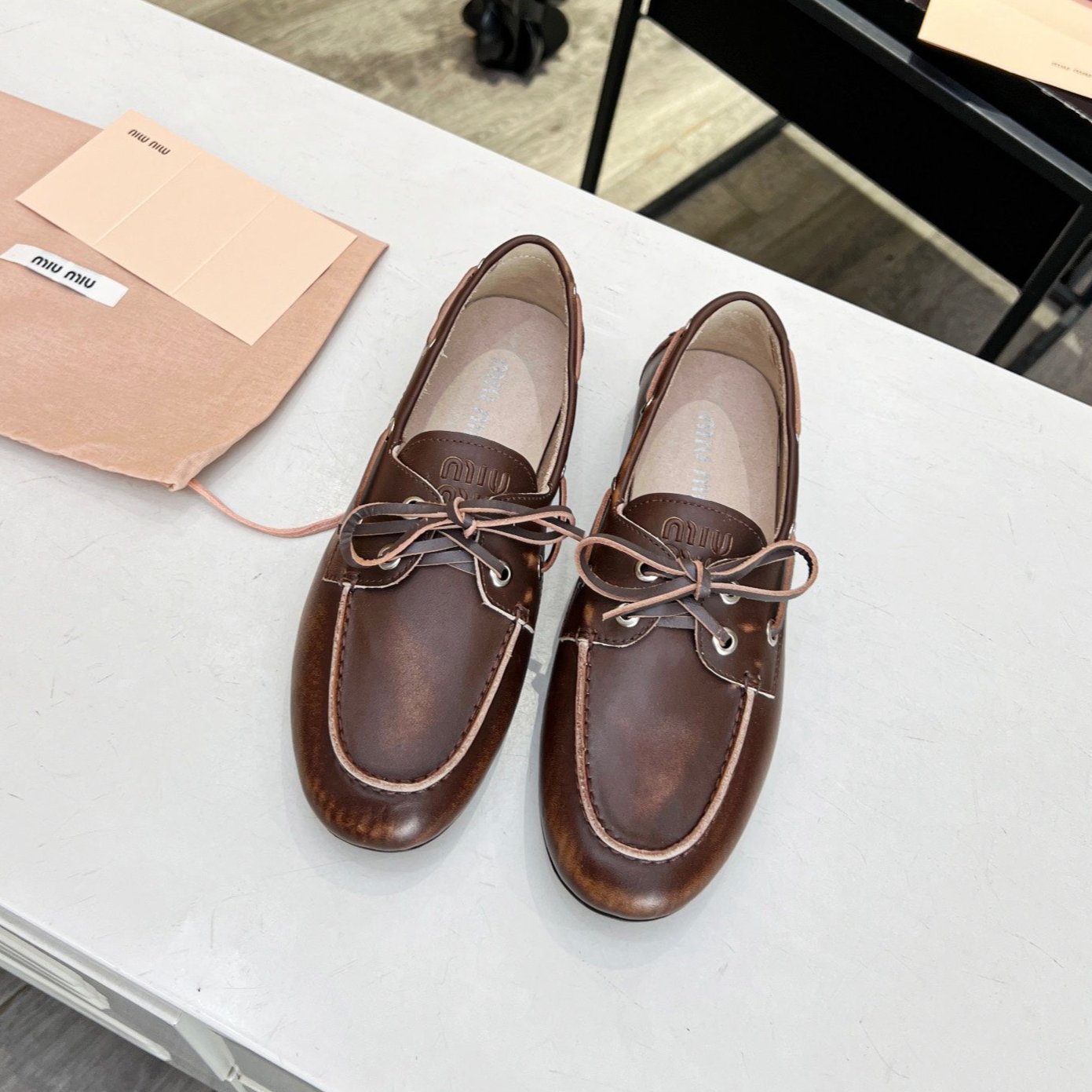 Miu Loafers Chocolate Brown Calfskin
