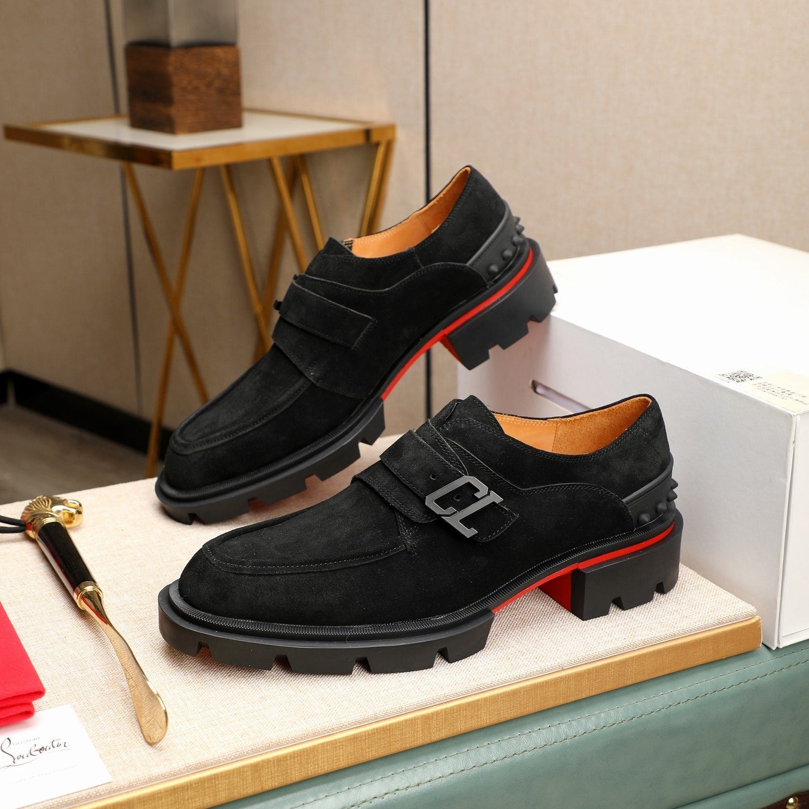 cl our georges loafer black suede leather