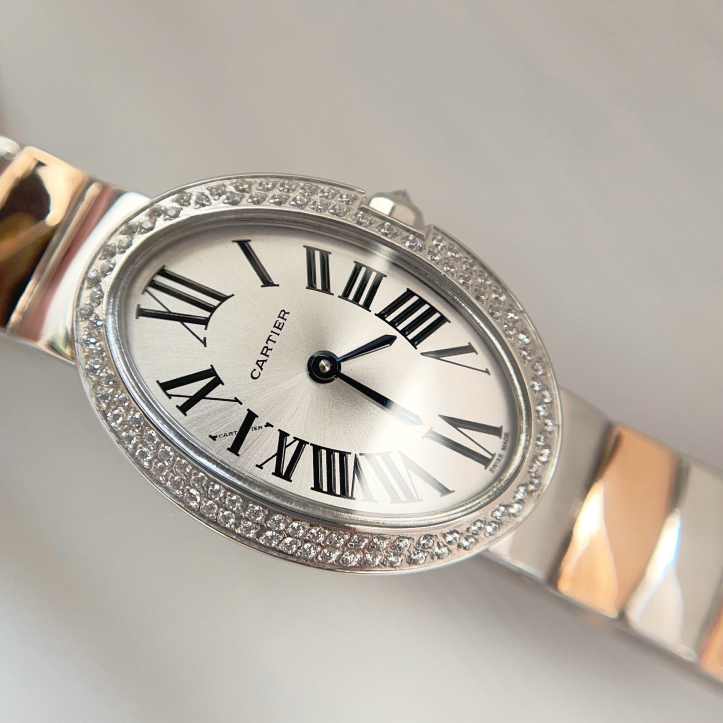 Baignoire 23mm Two-Tone Pink Gold Double Row Diamond Bezel