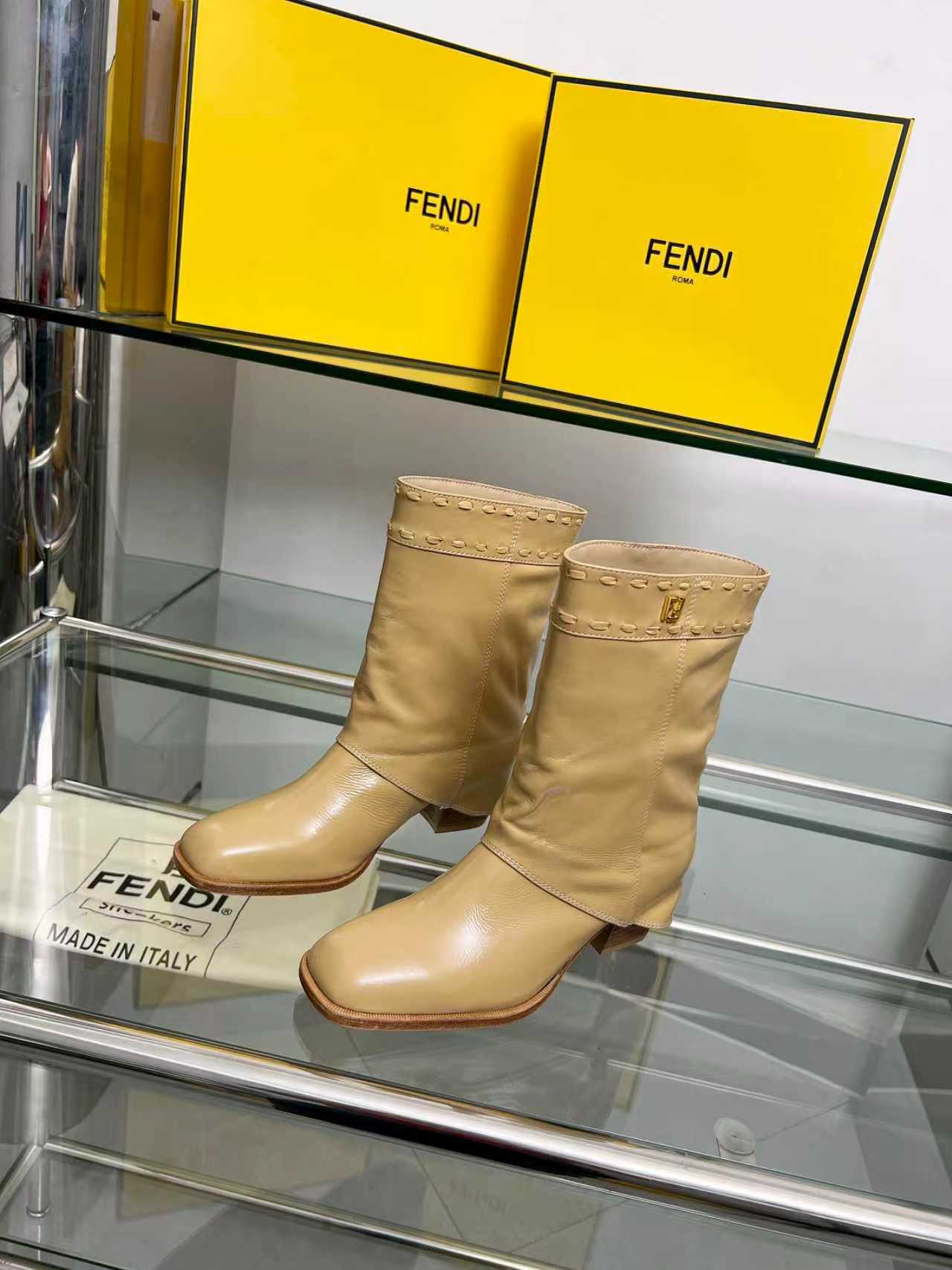 FENDI low boots  beige calfskin 521238