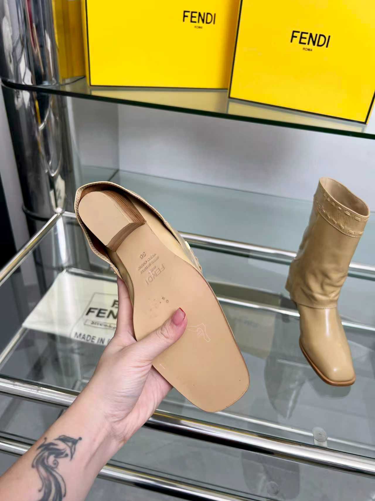 FENDI low boots  beige calfskin 521238